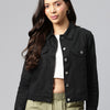 Popnetic Women Solid Pure Cotton Denim Jacket