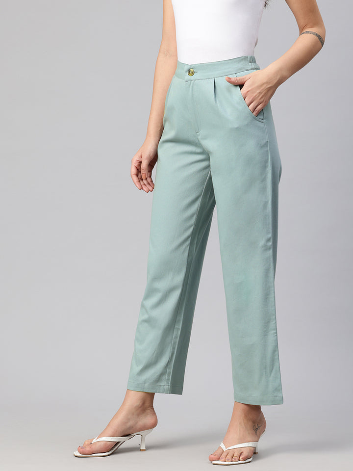 Popnetic High-Rise Pleated Pure Cotton Parallel Trousers