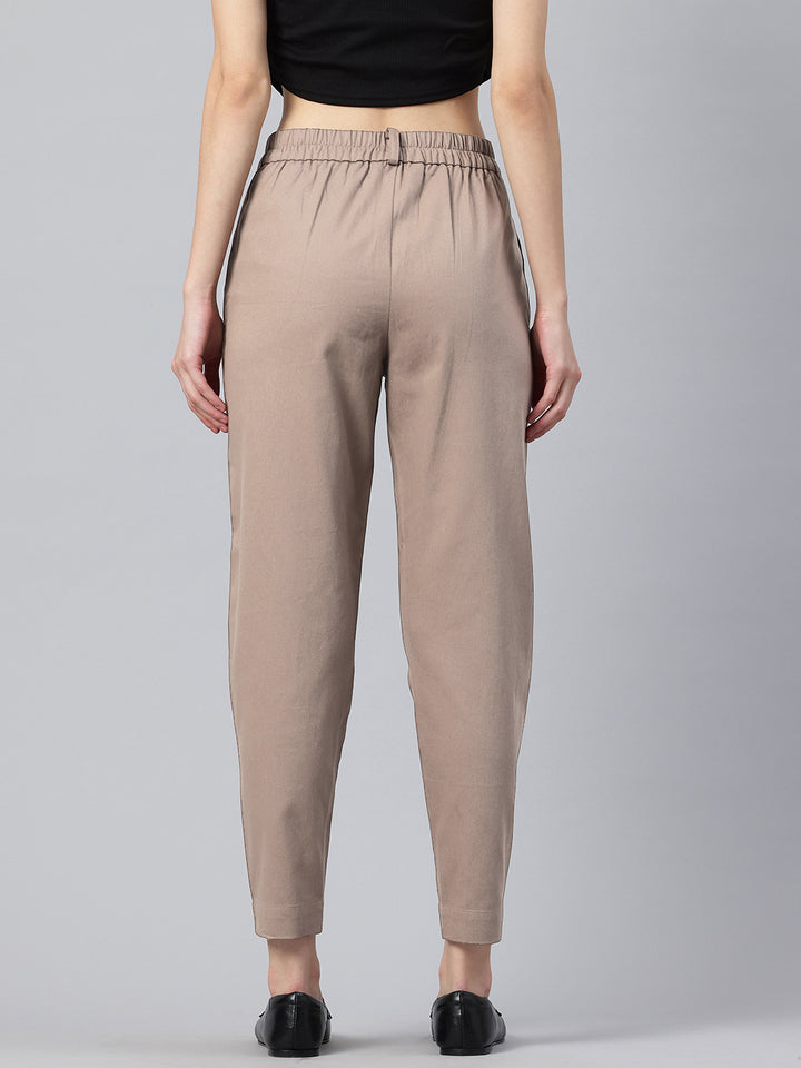 Popnetic Women Tapered Fit High-Rise Pleated Pure Cotton Chinos Trousers