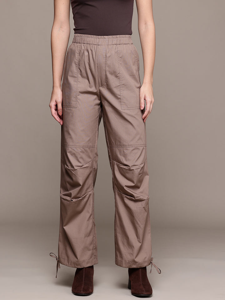 Popnetic Women Loose Fit High-Rise Parachute Cargo Trousers