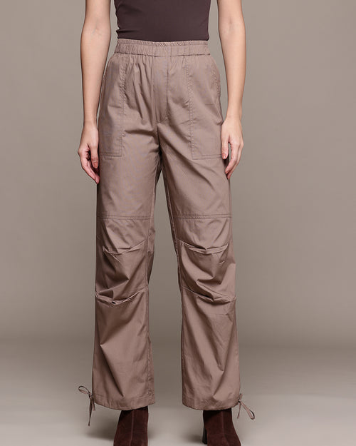 Popnetic Women Loose Fit High-Rise Parachute Cargo Trousers