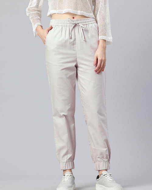 Popnetic Women Pure Cotton High-Rise Joggers Trousers