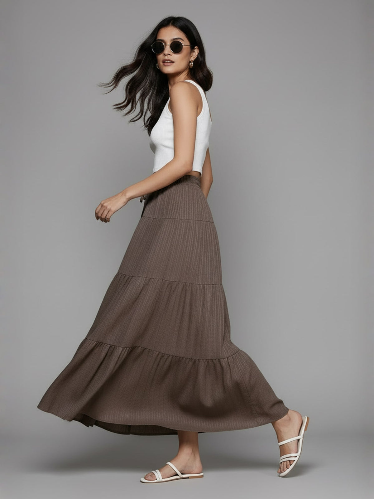 Popnetic Textured Tiered Maxi Skirt