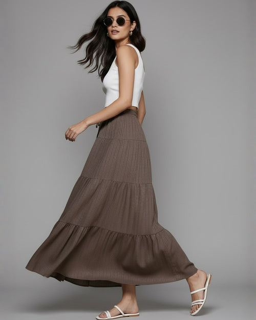 Popnetic Textured Tiered Maxi Skirt