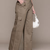 Popnetic Women High-Rise Pure Cotton Twill Weave Cargo-Style Wide Leg Trousers