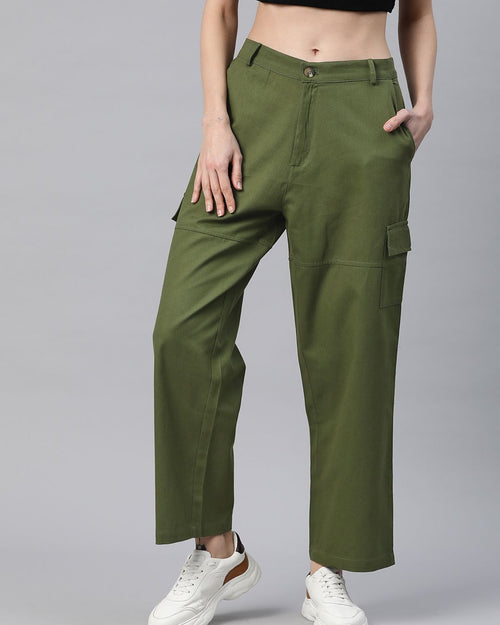 Popnetic Flat-Front High-Rise Pure Cotton Cargos