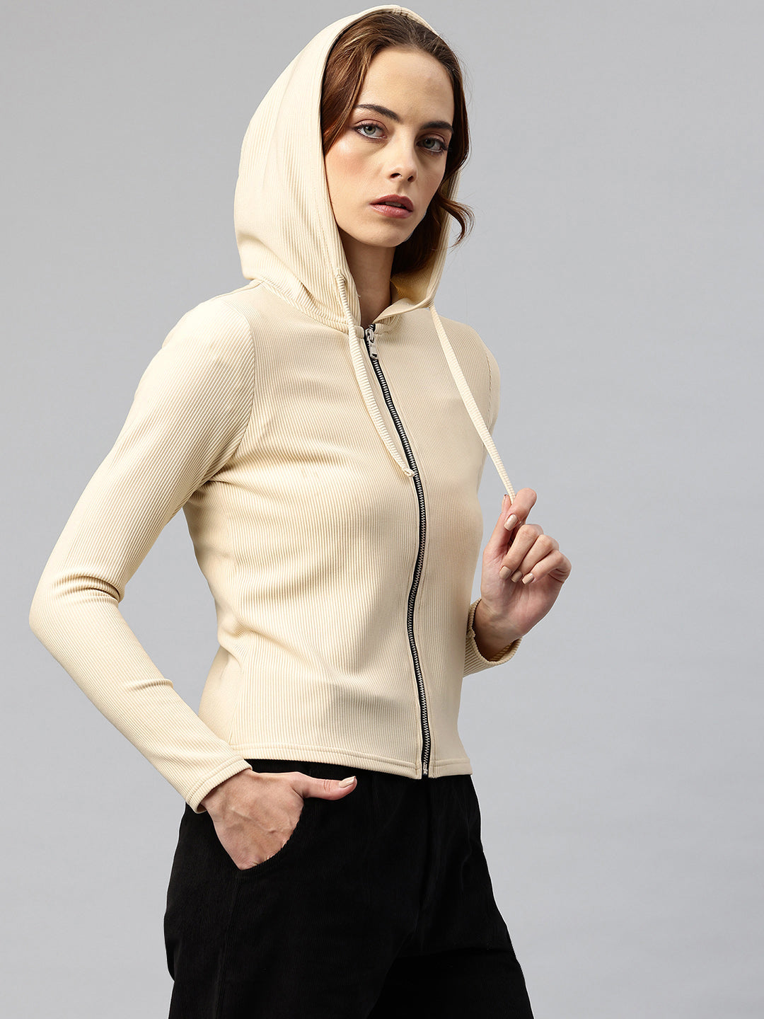 Popnetic Ribbed Hooded Sweatshirt