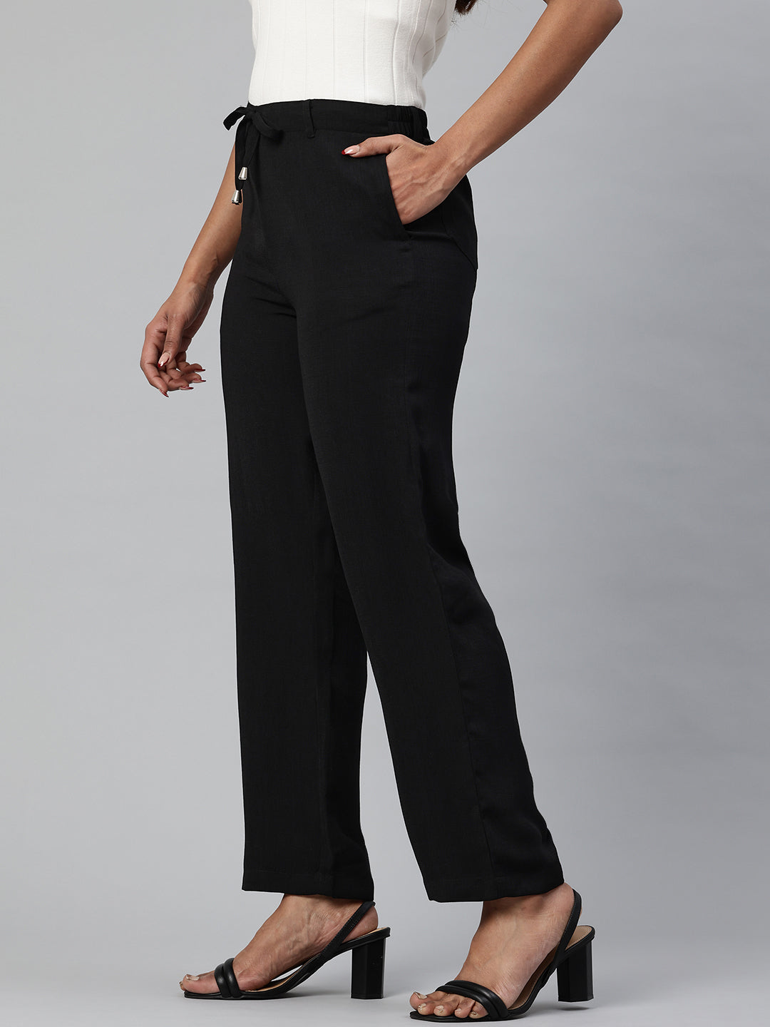 Popnetic Women Textured High-Rise Straight Fit Parallel Trousers