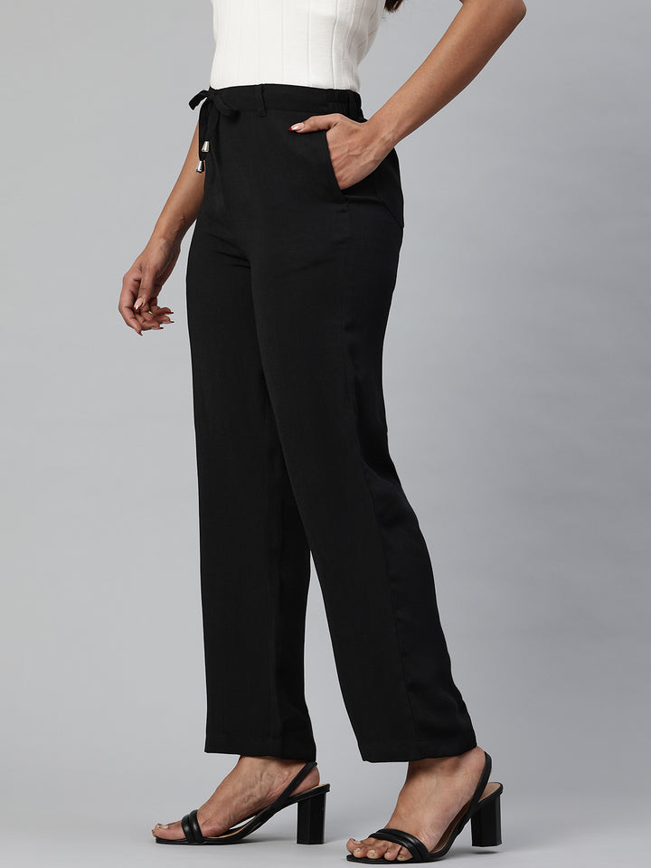 Popnetic Women Textured High-Rise Straight Fit Parallel Trousers