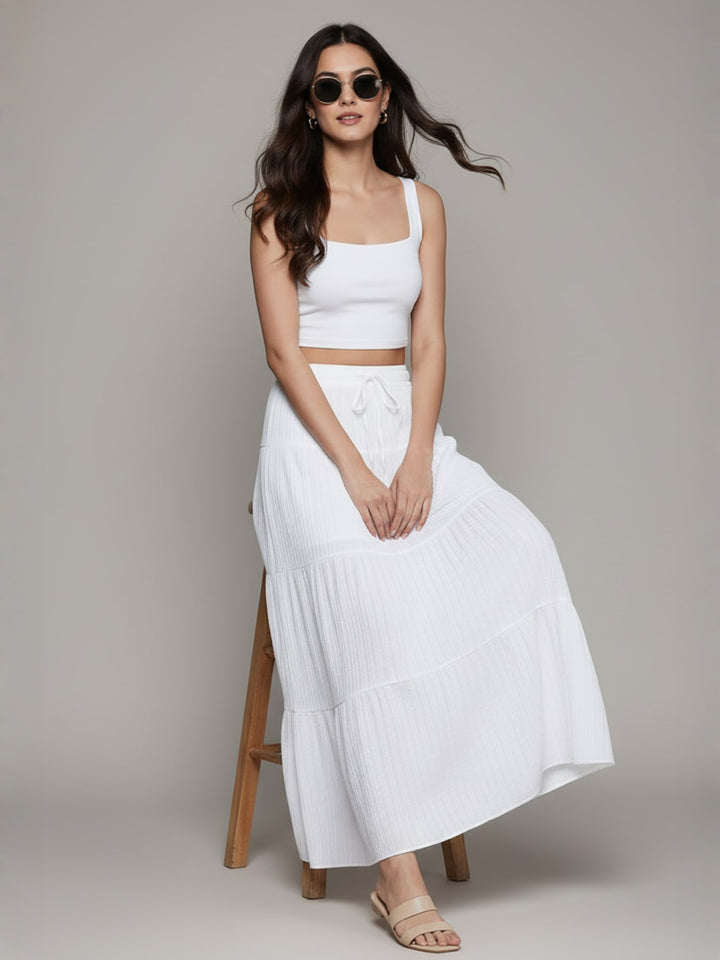 Popnetic Textured Tiered Maxi Skirt