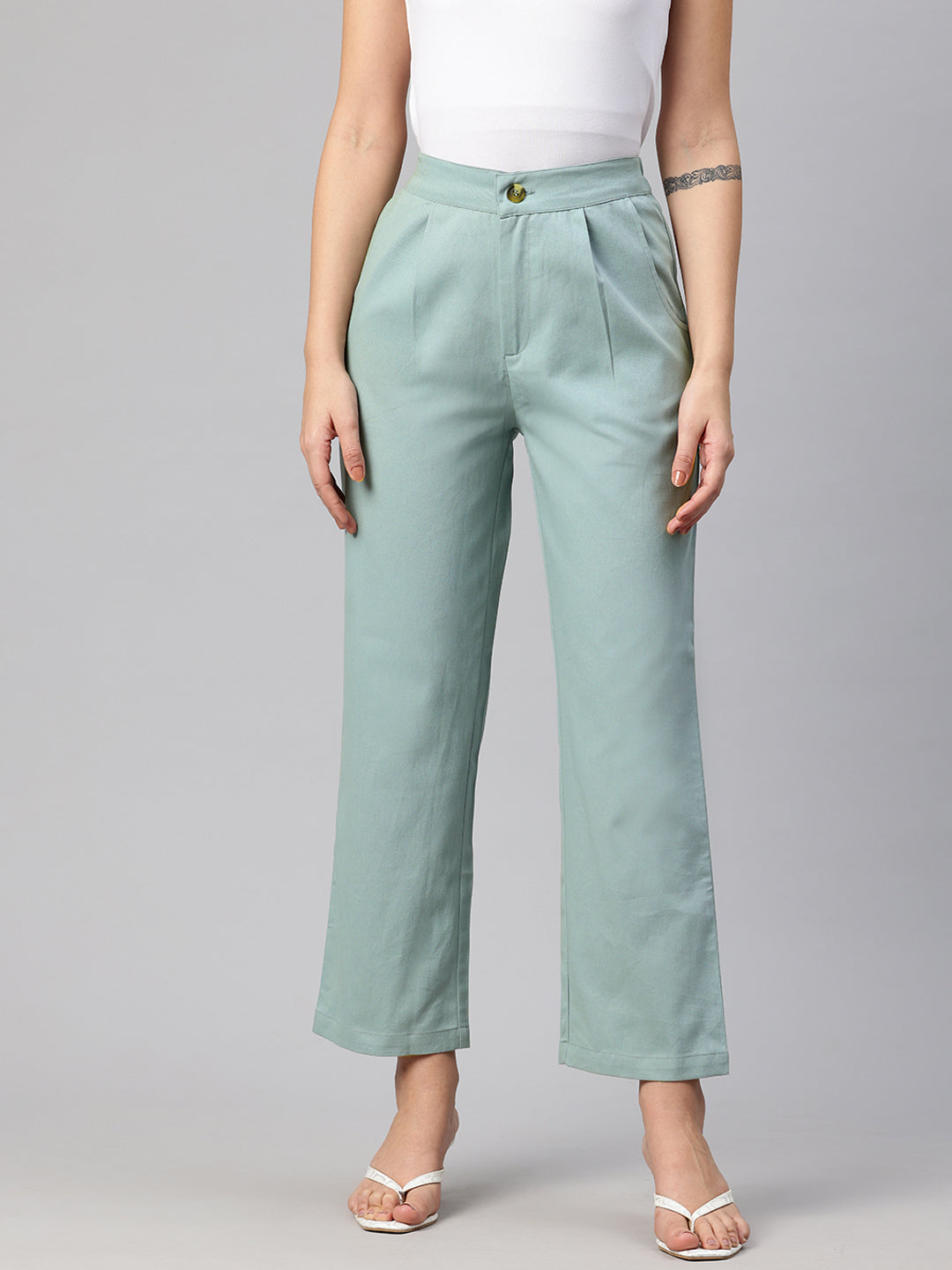 Popnetic High-Rise Pleated Pure Cotton Parallel Trousers
