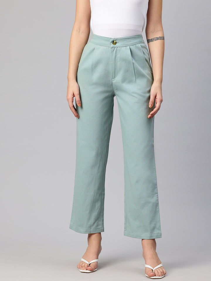Popnetic High-Rise Pleated Pure Cotton Parallel Trousers