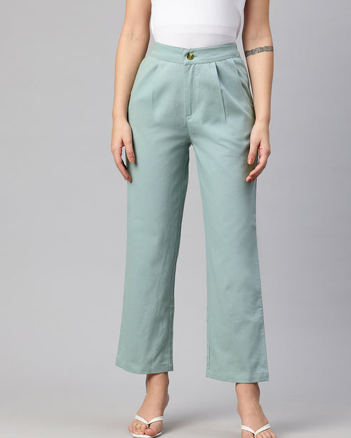Popnetic High-Rise Pleated Pure Cotton Parallel Trousers