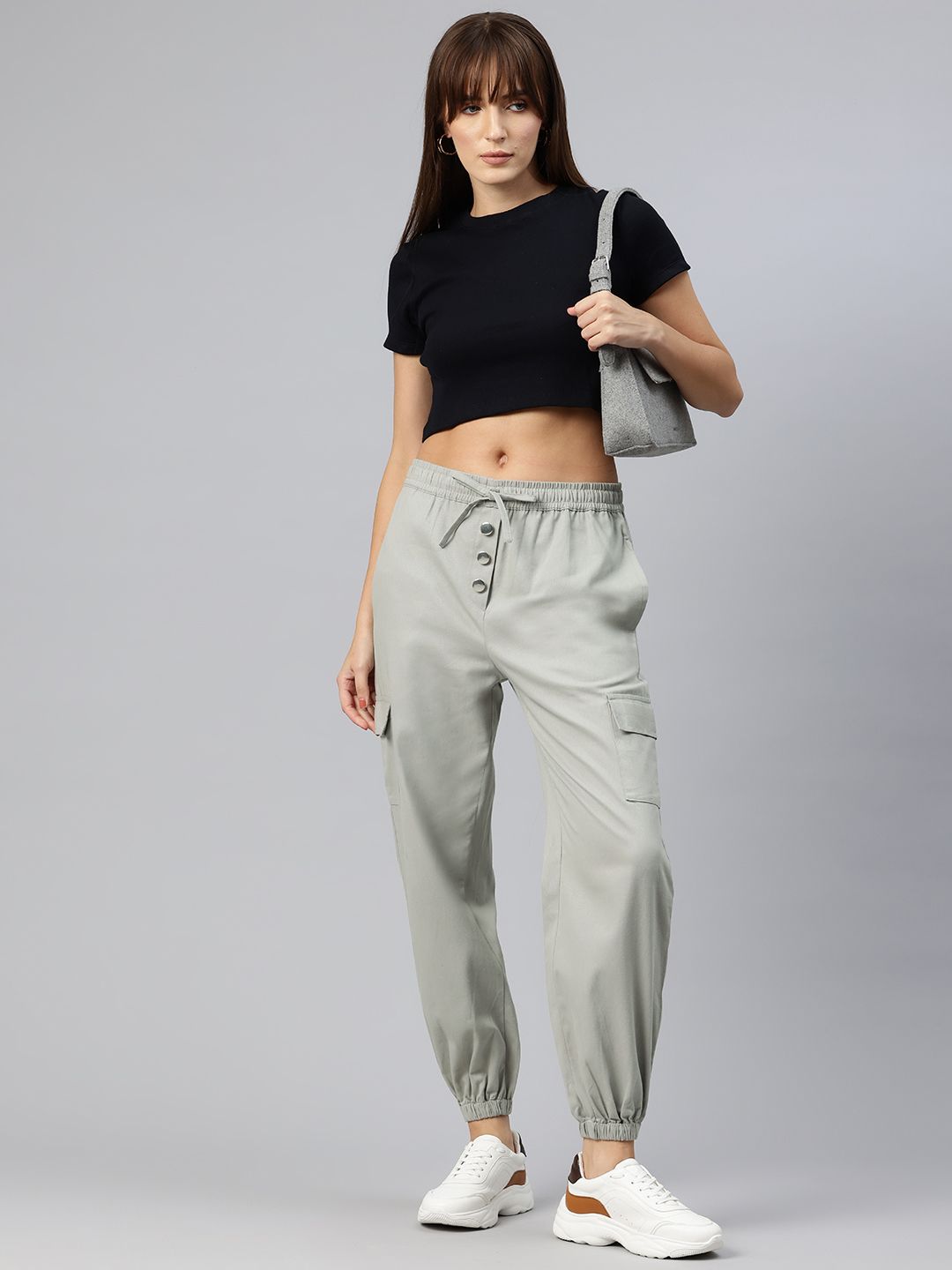 Popnetic High-Rise Pure Cotton Cargo Joggers