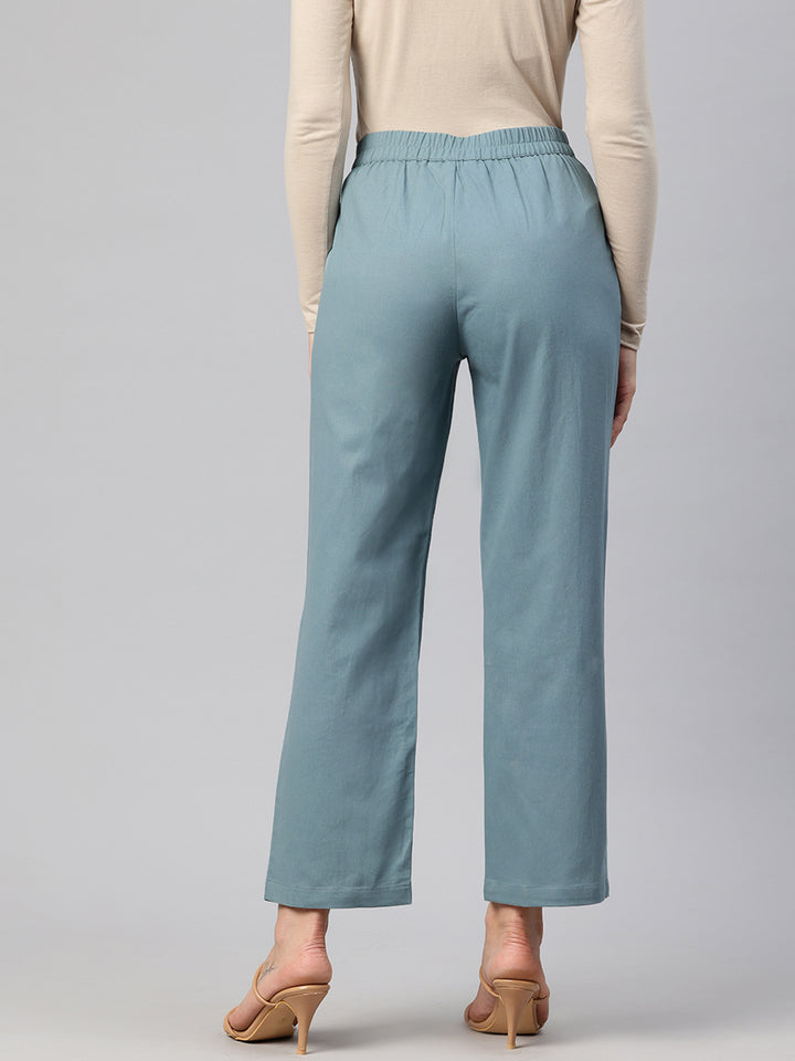 Popnetic High-Rise Pleated Pure Cotton Parallel Trousers