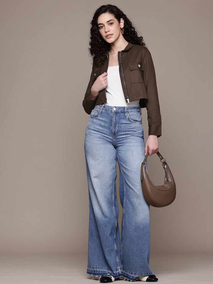 Popnetic Women Pure Cotton Crop Denim Jacket