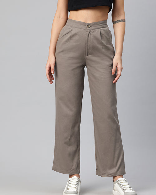Popnetic High-Rise Pleated Pure Cotton Parallel Trousers