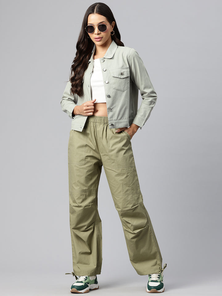Popnetic Women Solid Pure Cotton Denim Jacket