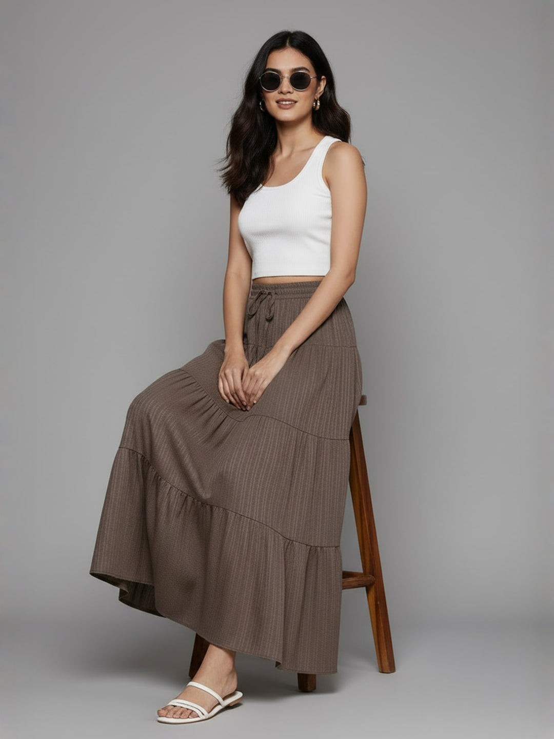 Popnetic Textured Tiered Maxi Skirt