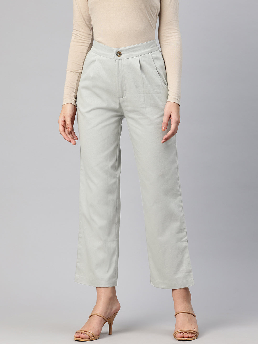 Popnetic High-Rise Pleated Pure Cotton Parallel Trousers