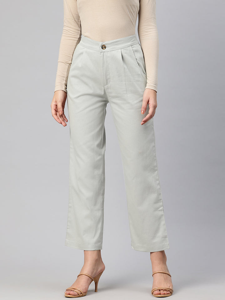 Popnetic High-Rise Pleated Pure Cotton Parallel Trousers