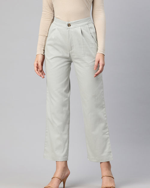 Popnetic High-Rise Pleated Pure Cotton Parallel Trousers