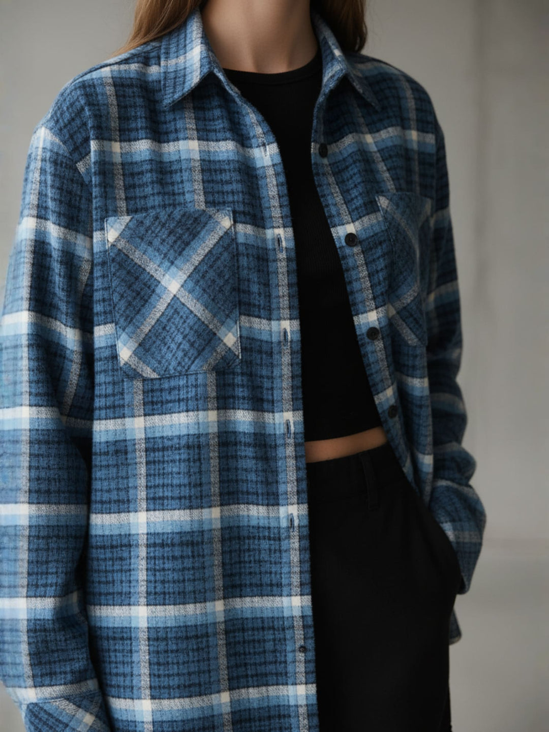 Popnetic Women Pure Cotton Flannel Oversized Shirt