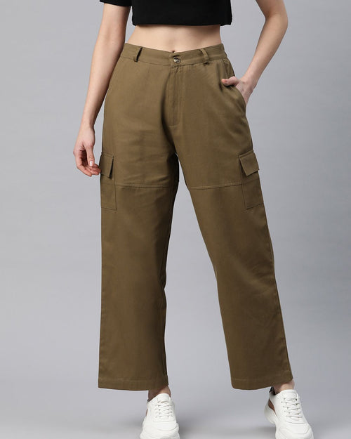 Popnetic Flat-Front High-Rise Pure Cotton Cargos