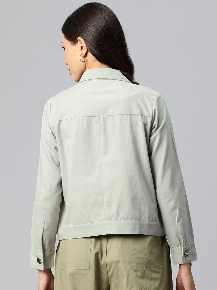 Popnetic Women Solid Pure Cotton Denim Jacket