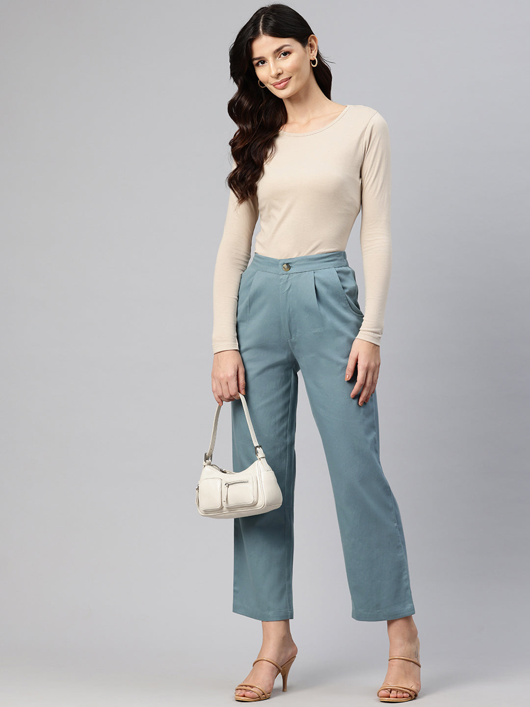 Popnetic High-Rise Pleated Pure Cotton Parallel Trousers