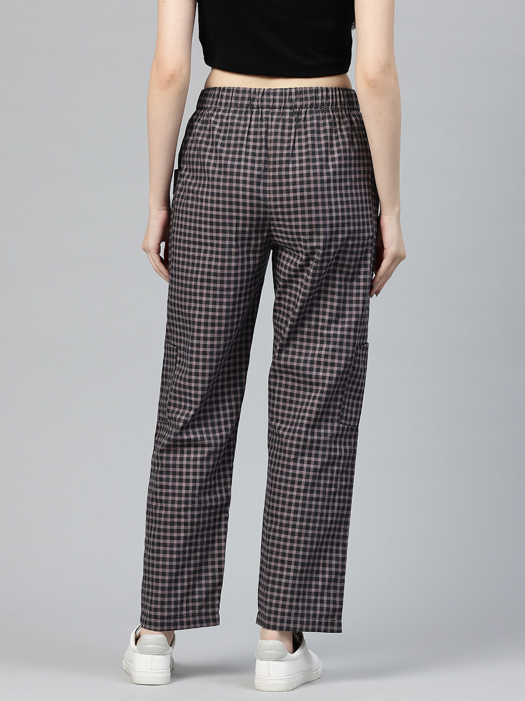 Popnetic Checked High-Rise Pleated Cargos