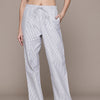 Popnetic Women Striped Smart High-Rise Cotton Linen Trousers