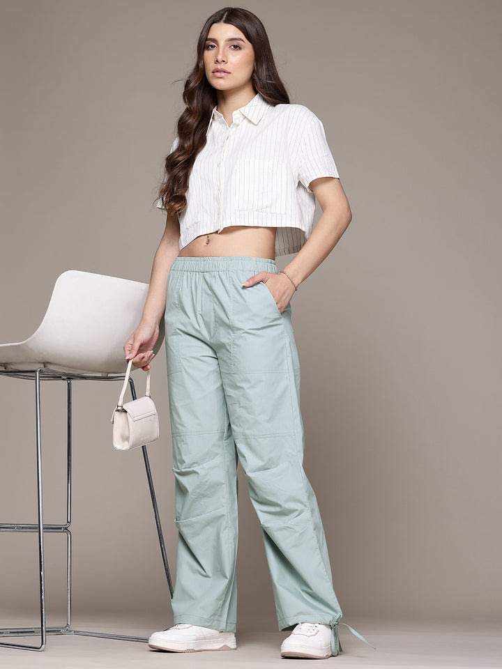 Popnetic Women Loose Fit High-Rise Parachute Cargo Trousers