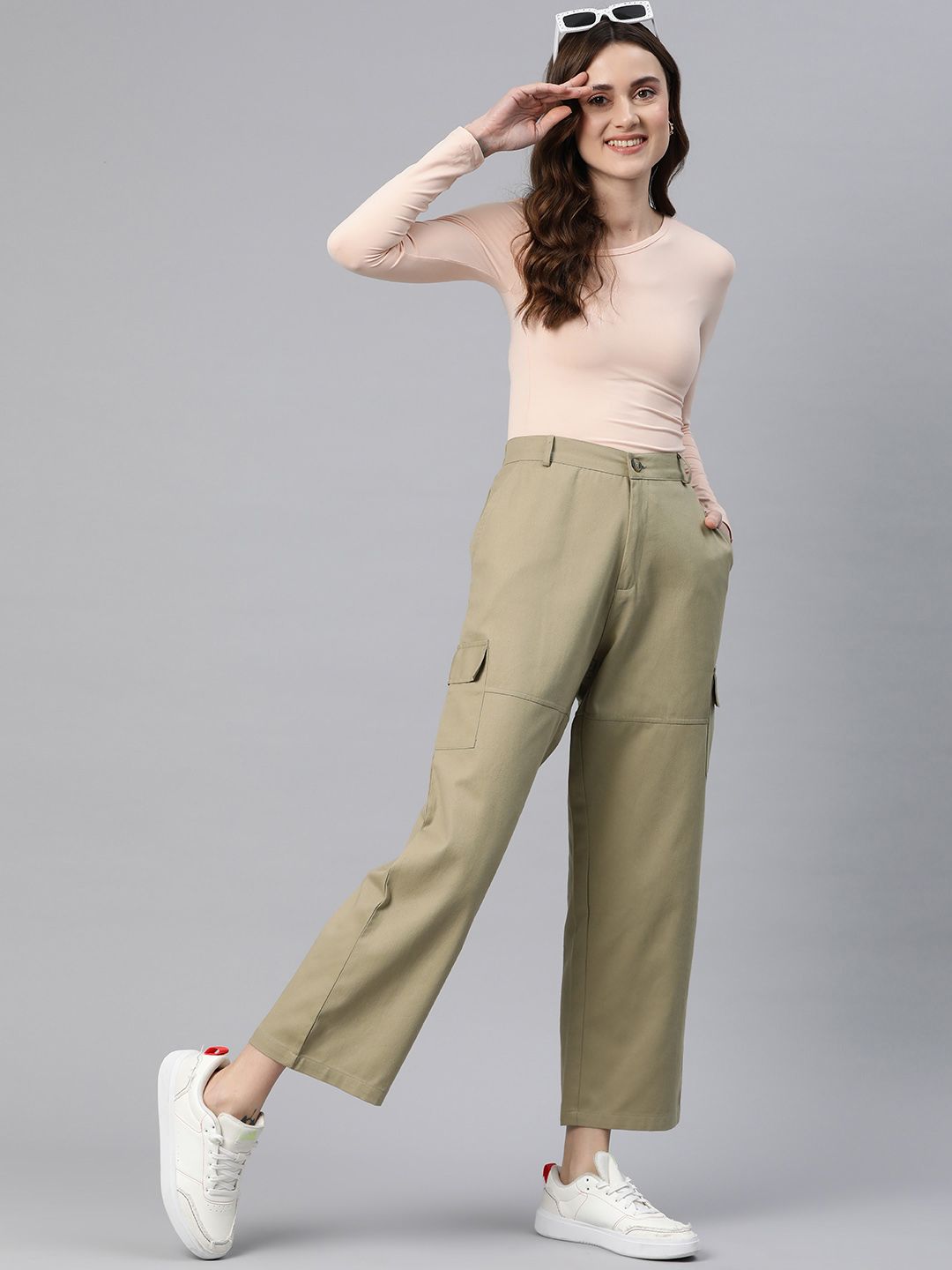 Popnetic Flat-Front High-Rise Pure Cotton Cargos