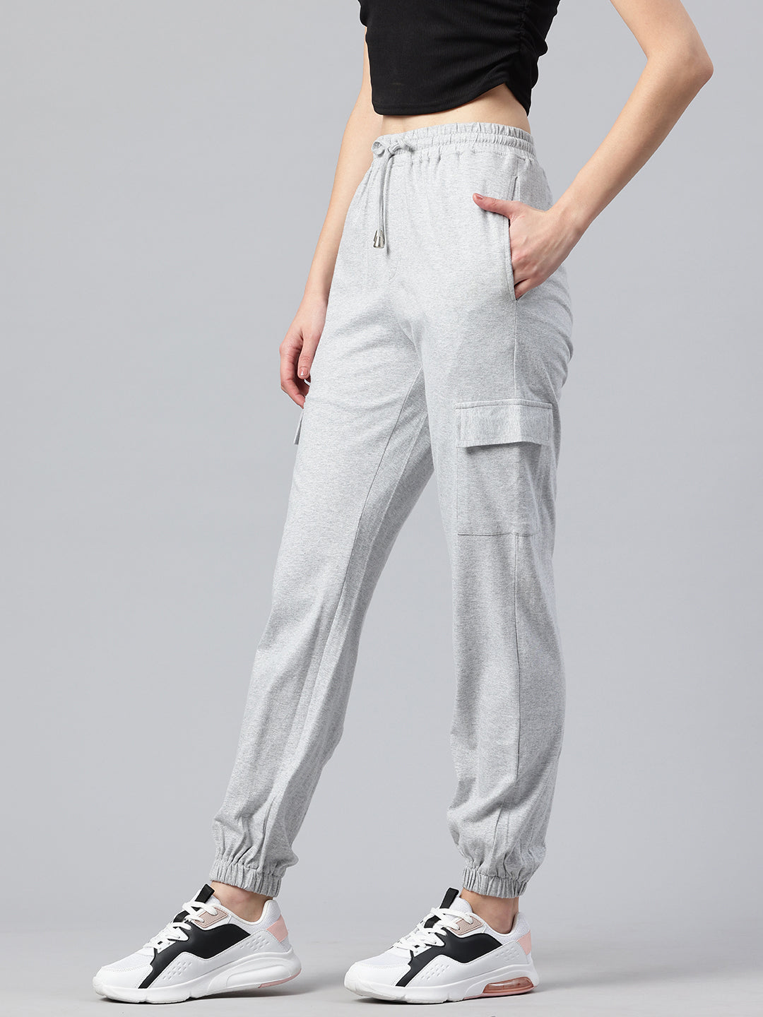 Popnetic Women Pure Cotton High-Rise Cargo Style Joggers Trousers