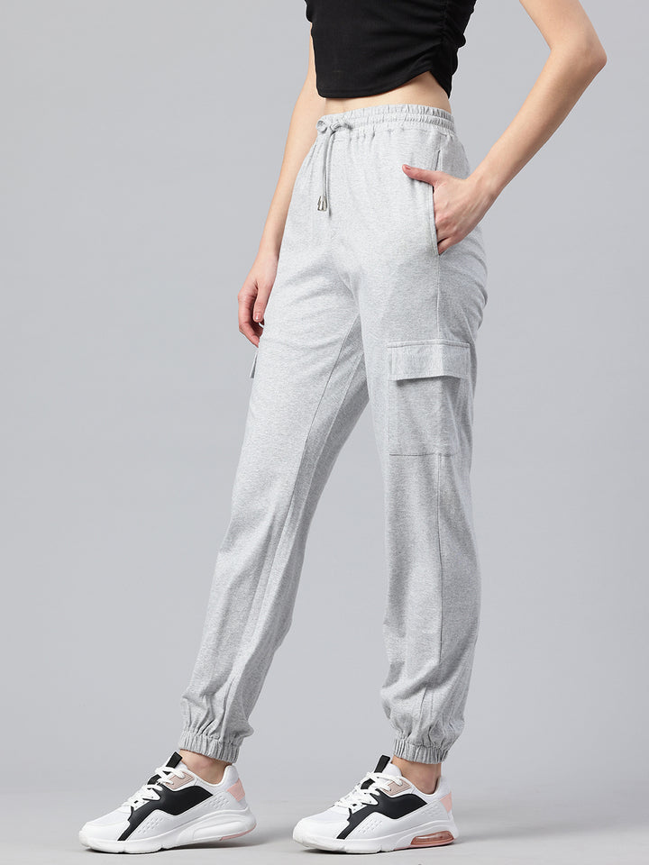Popnetic Women Pure Cotton High-Rise Cargo Style Joggers Trousers