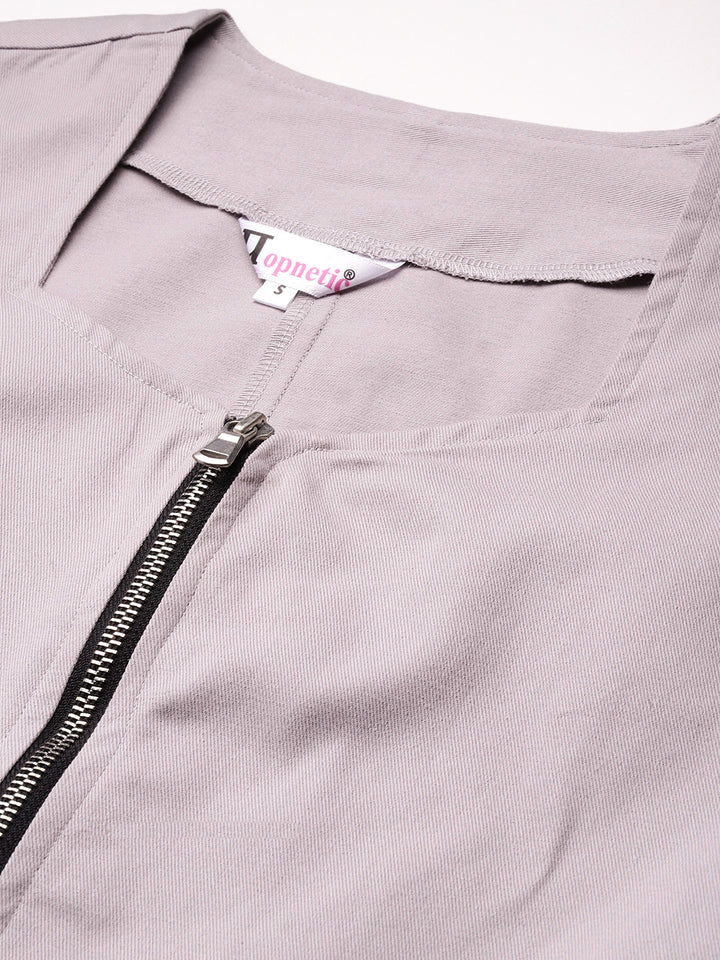 Popnetic Collarless Pure Cotton Crop Tailored Jacket