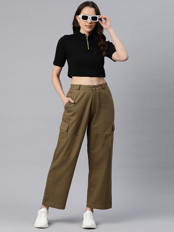 Popnetic Flat-Front High-Rise Pure Cotton Cargos