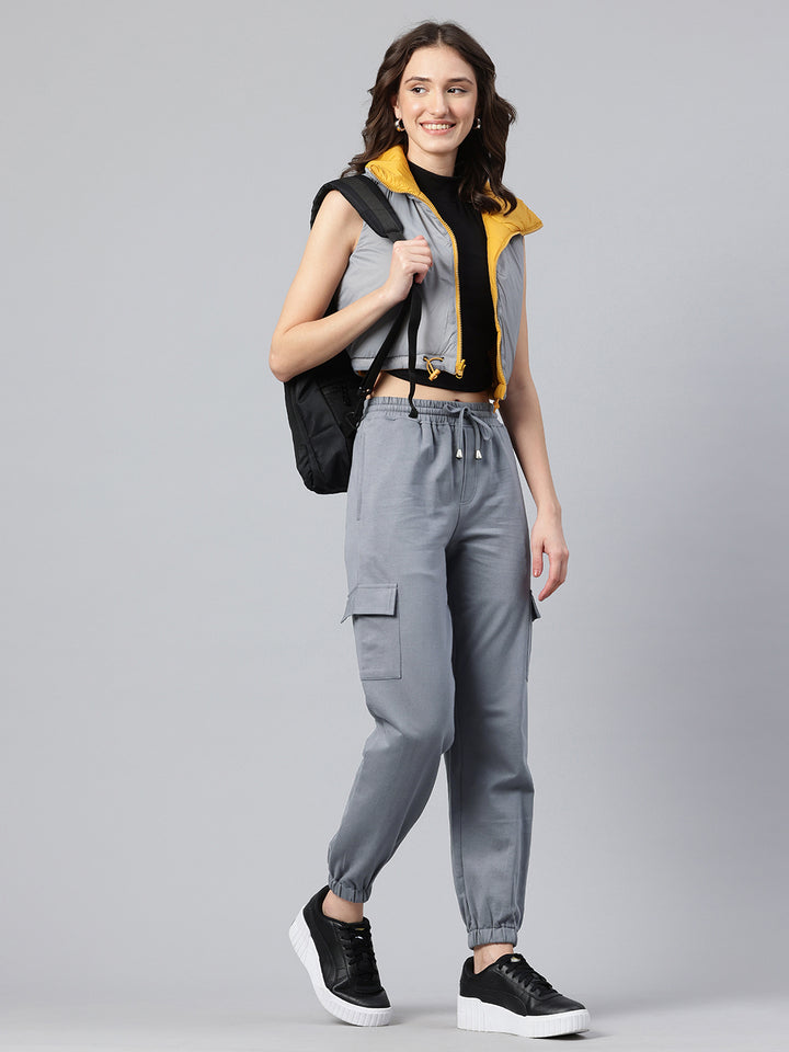 Popnetic Women Pure Cotton High-Rise Cargo Style Joggers Trousers