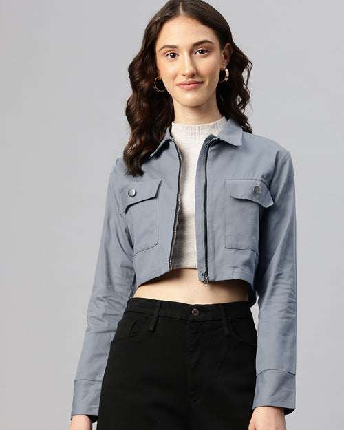 Popnetic Pure Cotton Crop Tailored Jacket