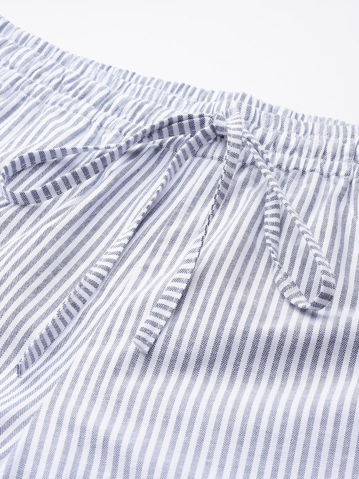 Popnetic Women Striped Smart High-Rise Cotton Linen Trousers