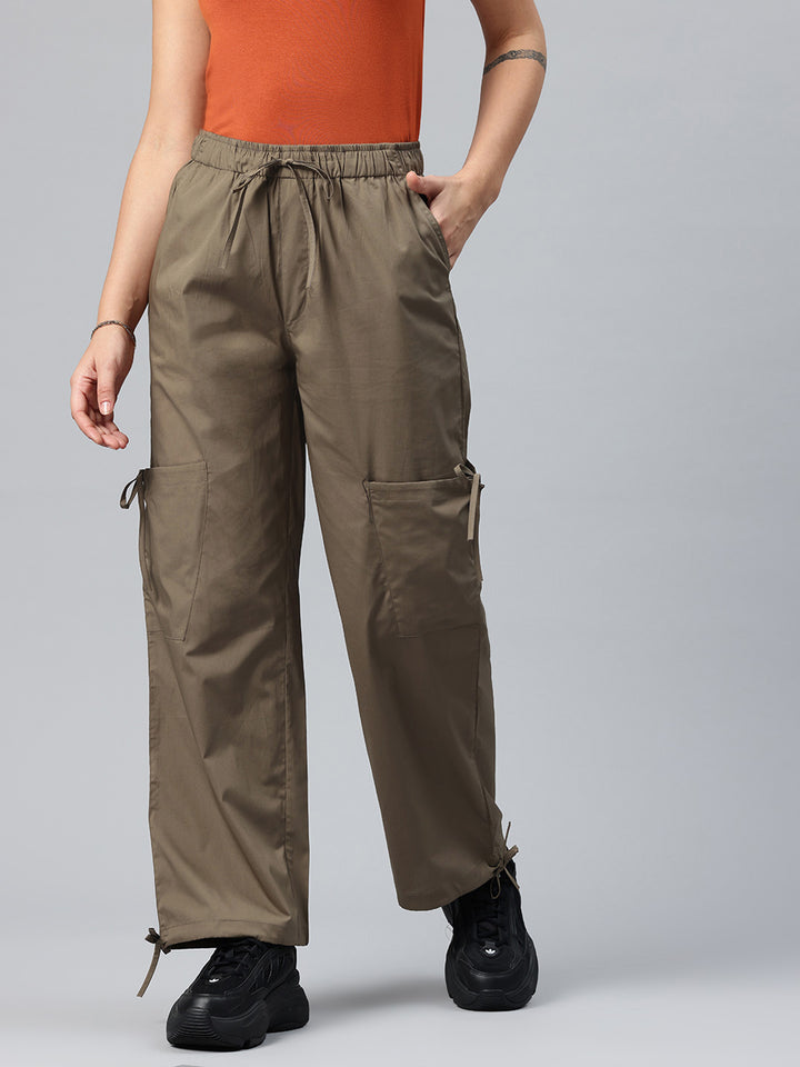 Popnetic Women Loose Fit High-Rise Parachute Cargo Trousers
