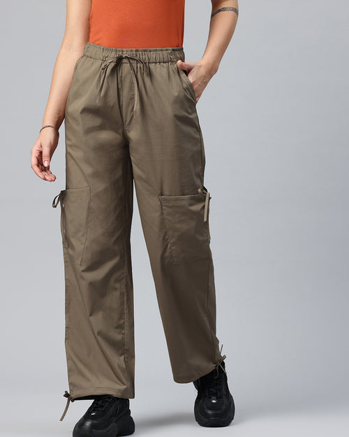 Popnetic Women Loose Fit High-Rise Parachute Cargo Trousers