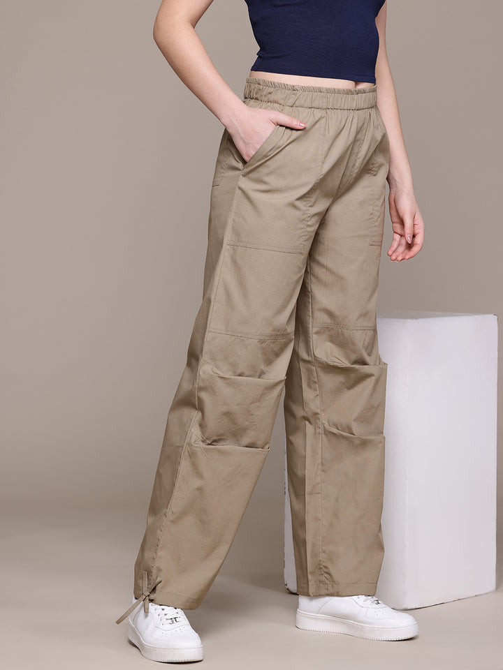Popnetic Women Loose Fit High-Rise Parachute Cargo Trousers