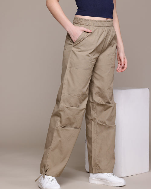 Popnetic Women Loose Fit High-Rise Parachute Cargo Trousers