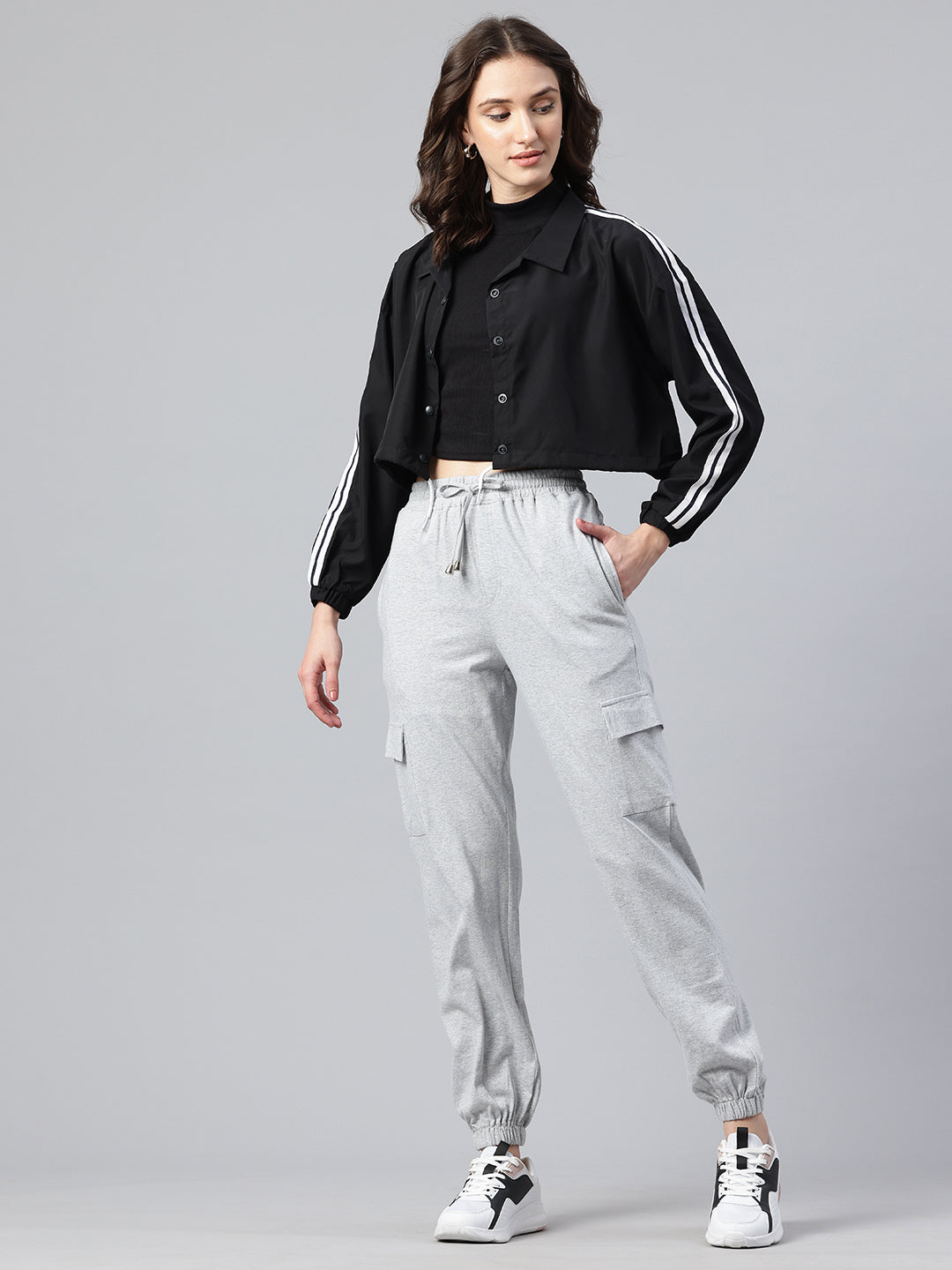 Popnetic Women Pure Cotton High-Rise Cargo Style Joggers Trousers