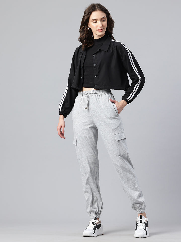 Popnetic Women Pure Cotton High-Rise Cargo Style Joggers Trousers
