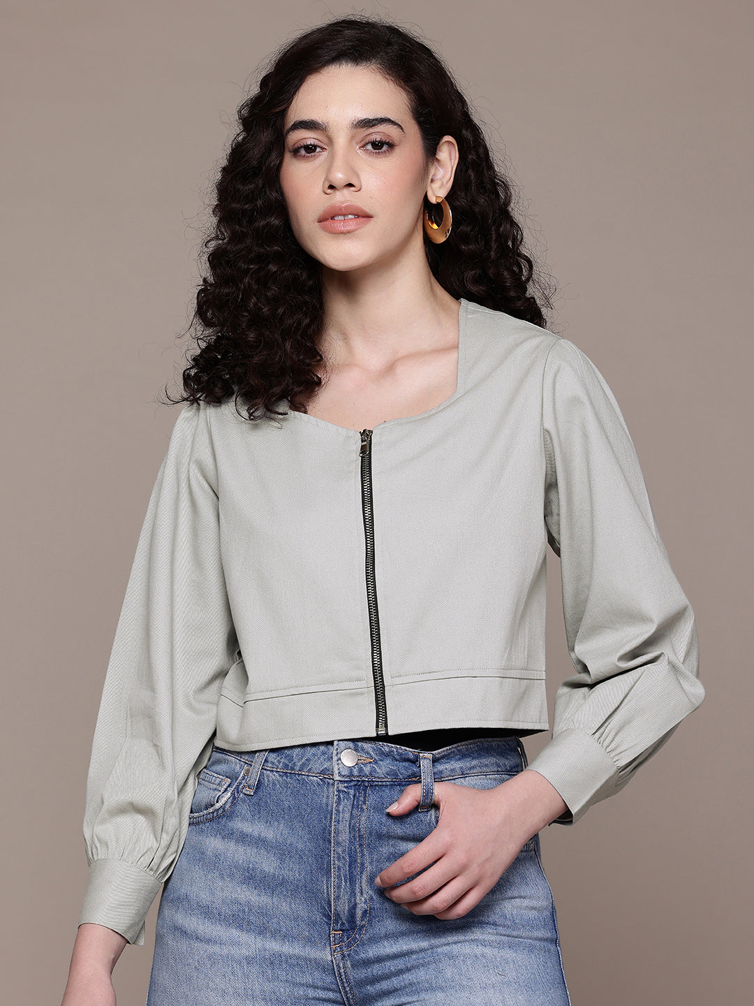 Popnetic Women Pure Cotton Crop Tailored Jacket