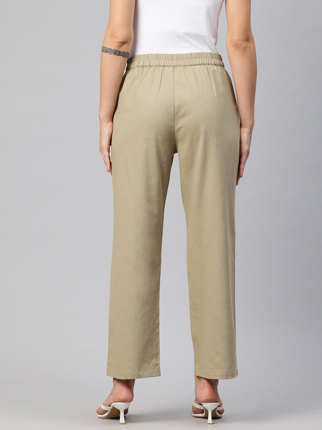 Popnetic High-Rise Pleated Pure Cotton Parallel Trousers