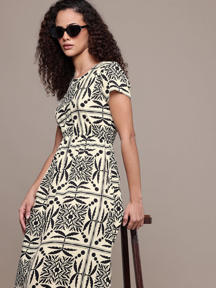 Popnetic Floral Print A-Line Midi Dress